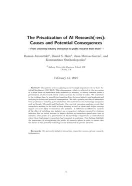 The Privatization of AI Research(-Ers): Causes and Potential Consequences