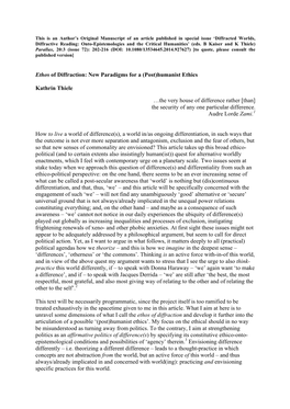 Ethos of Diffraction: New Paradigms for a (Post)Humanist Ethics Kathrin