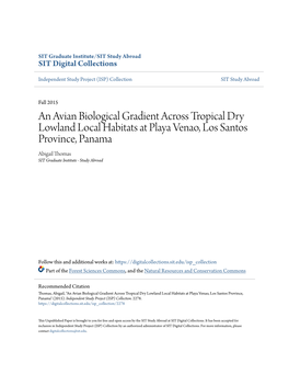 An Avian Biological Gradient Across Tropical Dry Lowland Local