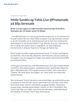 Molly Sandén Og Yohio Live @Promenade På Silja Serenade