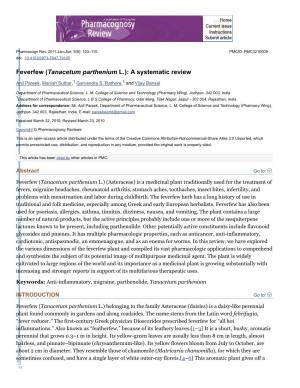 Feverfew (Tanacetum Parthenium L.): a Systematic Review