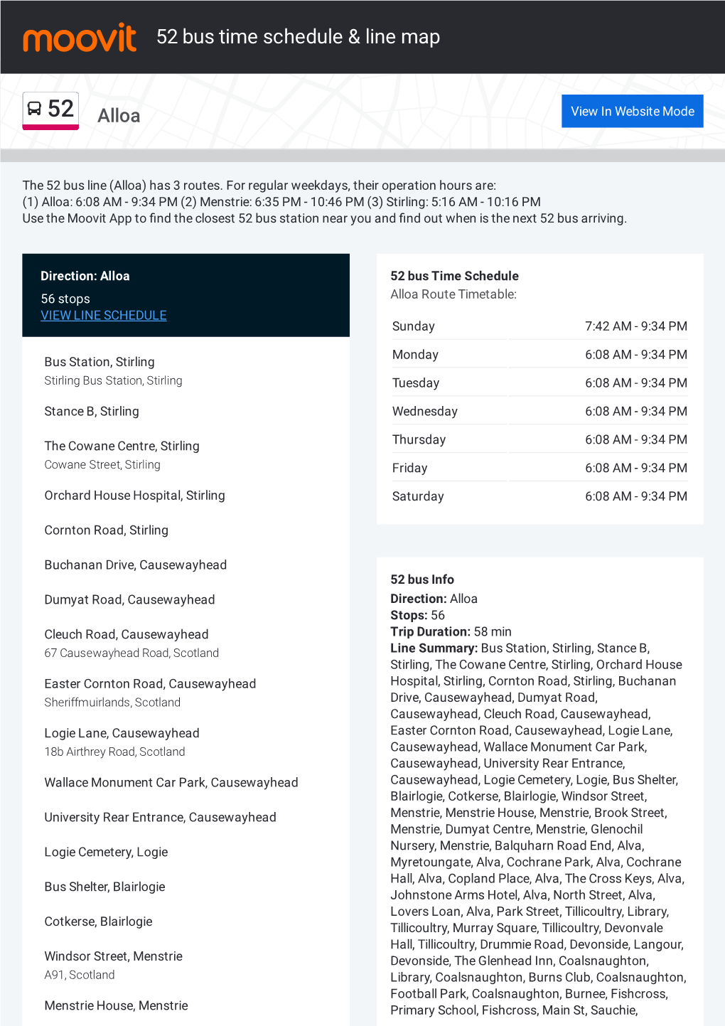 52 Bus Time Schedule & Line Route