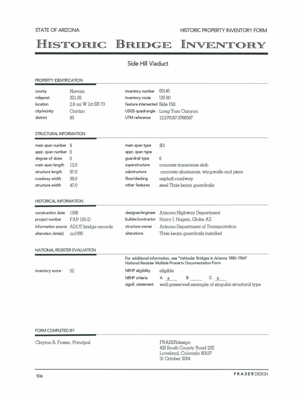 A Historic Bridge Inventory for Navajo County