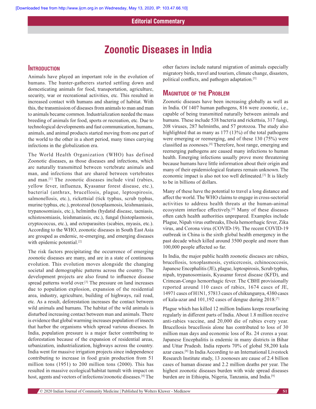 Zoonotic Diseases in India