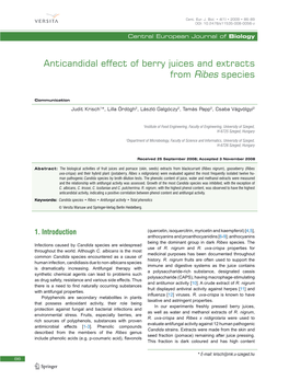 Anticandidal Effect of Berry Juices and Extracts from Ribes Species