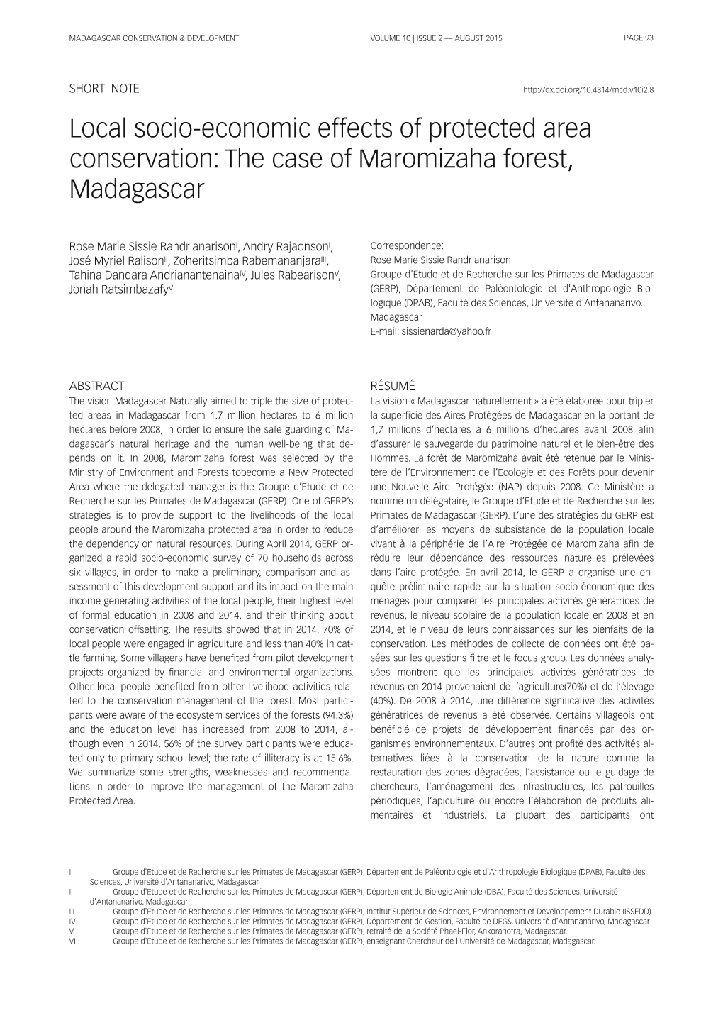 The Case of Maromizaha Forest, Madagascar