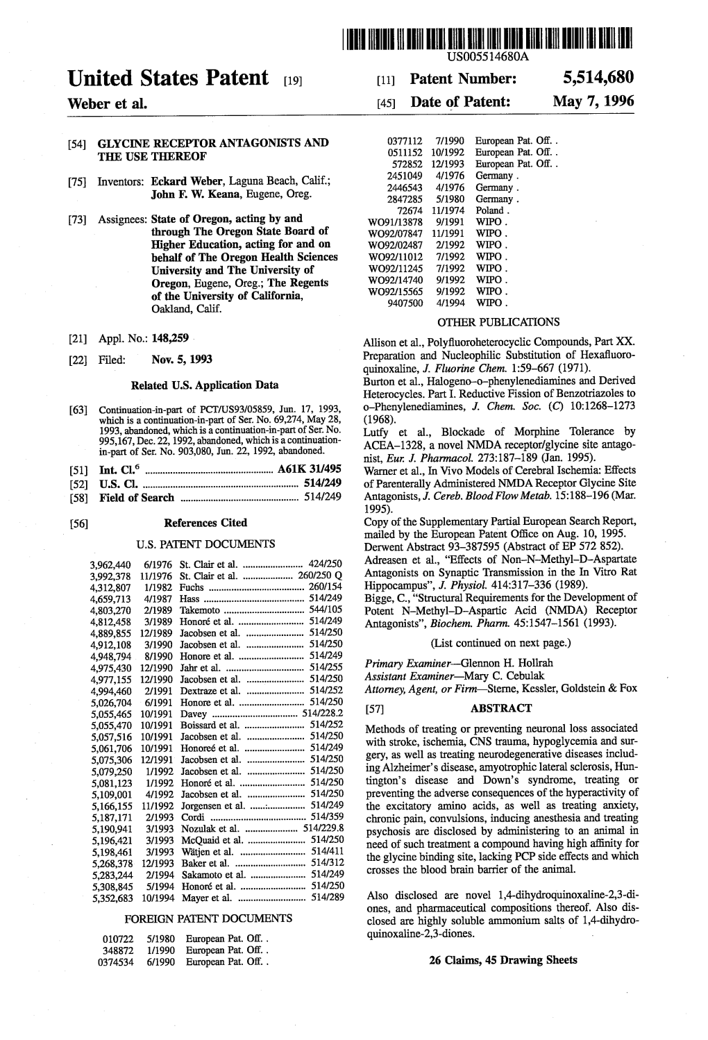 |||||||III US005514680A United States Patent (19) 11 Patent Number: 5,514,680 Weber Et Al