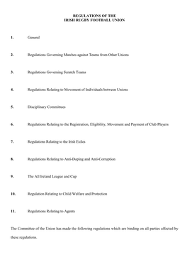 Regulations of the Irish Rugby Football Union 1