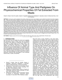 Influence of Animal Type and Pedigrees on Physicochemical Properties of Fat Extracted from Meats