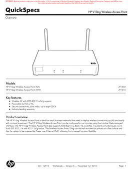 Quickspecs HP V10ag Wireless Access Point Overview