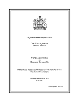 Legislative Assembly of Alberta the 30Th Legislature Second Session Standing Committee on Resource Stewardship