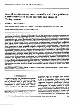 Lateral Meristems, Successive Cambia and Their Products: a Reinterpretation Based on Roots and Stems of Nyctaginaceae