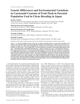 Genetic Differences and Environmental Variations in Carotenoid Contents of Fruit Flesh in Parental Population Used in Citrus Breeding in Japan