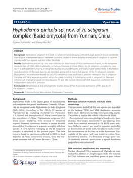 Hyphoderma Pinicola Sp. Nov. of H. Setigerum Complex (Basidiomycota) from Yunnan, China Eugene Yurchenko1 and Sheng-Hua Wu2*