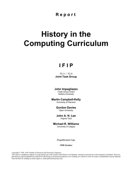 History in the Computing Curriculum