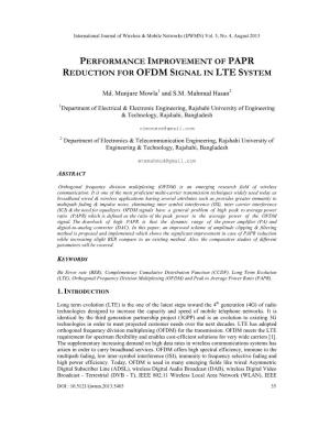 Performance Improvement of Papr Reduction for Ofdm Signal in Lte System