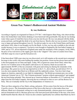 Green Tea: Nature's Rediscovered Ancient Medicine
