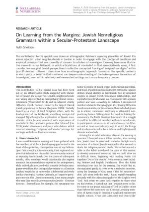 On Learning from the Margins: Jewish Nonreligious Grammars Within a Secular-Protestant Landscape