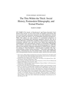 Social History, Postmodern Ethnography, and Textual Practice