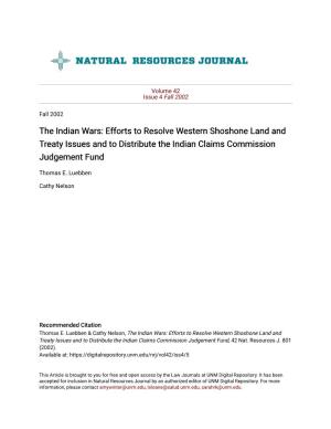 Efforts to Resolve Western Shoshone Land and Treaty Issues and to Distribute the Indian Claims Commission Judgement Fund