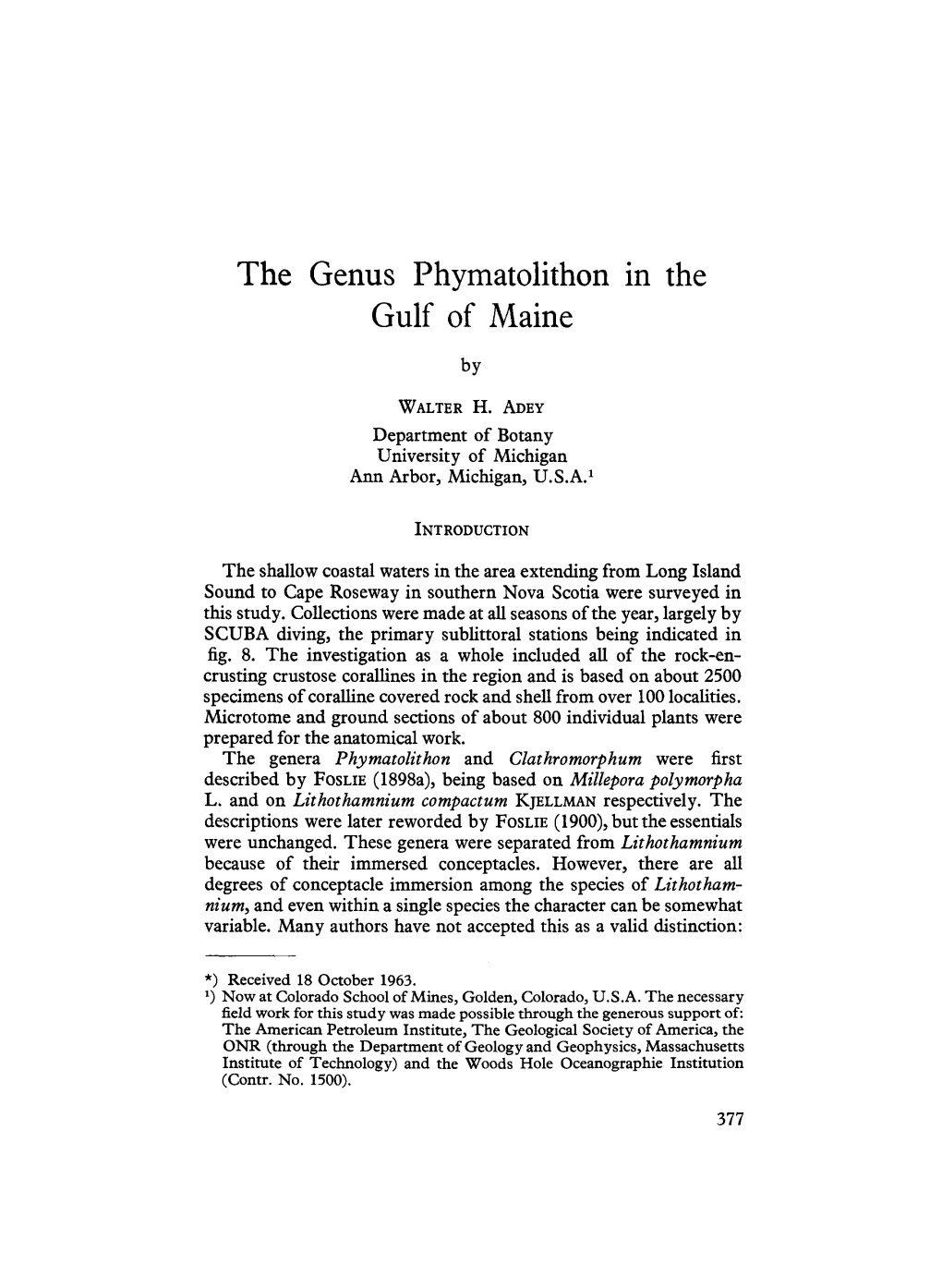 The Genus Phymatolithon in the Gulf of Maine By