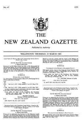 NEW ZEALAND GAZETTE Published by Authority