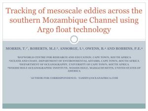 Tracking of Mesoscale Eddies Across the Southern Mozambique Channel Using Argo Float Technology