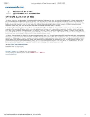 National Bank Act of 1863 Gale Encyclopedia of U.S