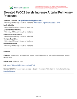 Elevated Paco2 Levels Increase Arterial Pulmonary Pressures