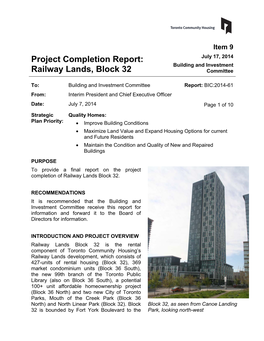 Project Completion Report: Railway Lands, Block 32 Report: BIC:2014-61 Page 2 of 10