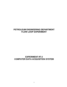 Petroleum Engineering Department Flow Loop Experiment