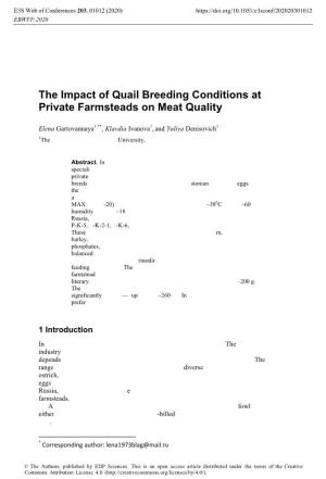 The Impact of Quail Breeding Conditions at Private Farmsteads on Meat Quality