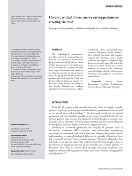 Chronic Critical Illness: Are We Saving Patients Or Creating Victims?