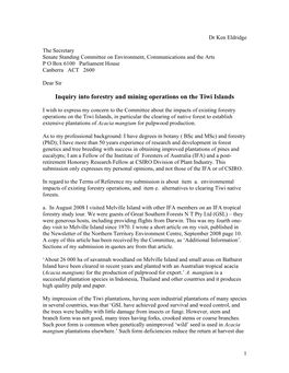 Inquiry Into Forestry and Mining Operations on the Tiwi Islands