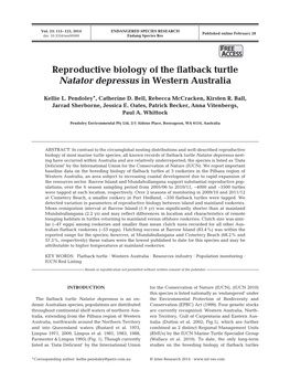 Reproductive Biology of the Flatback Turtle Natator Depressus in Western Australia