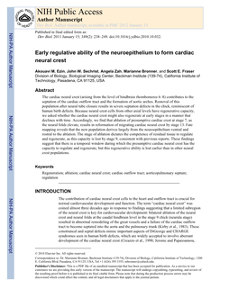 Early Regulative Ability of the Neuroepithelium to Form Cardiac Neural Crest