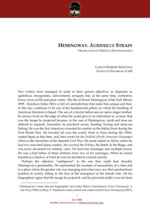 Hemingway. Agridulce Strain Translated by Cristina Stolpovschich