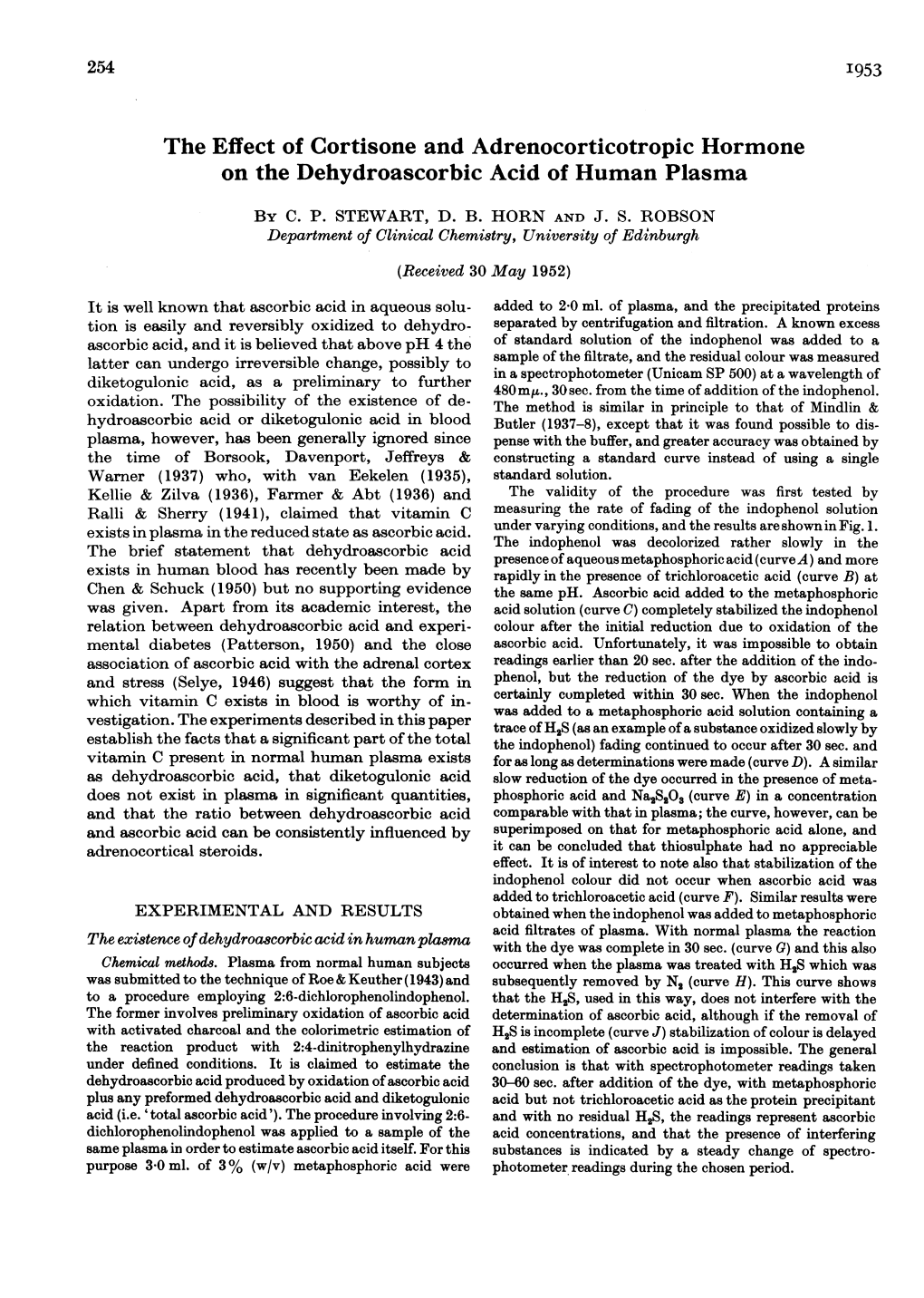 The Effect of Cortisone and Adrenocorticotropic Hormone on the Dehydroascorbic Acid of Human Plasma