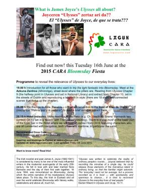 This Tuesday 16Th June at the 2015 CARA Bloomsday Fiesta