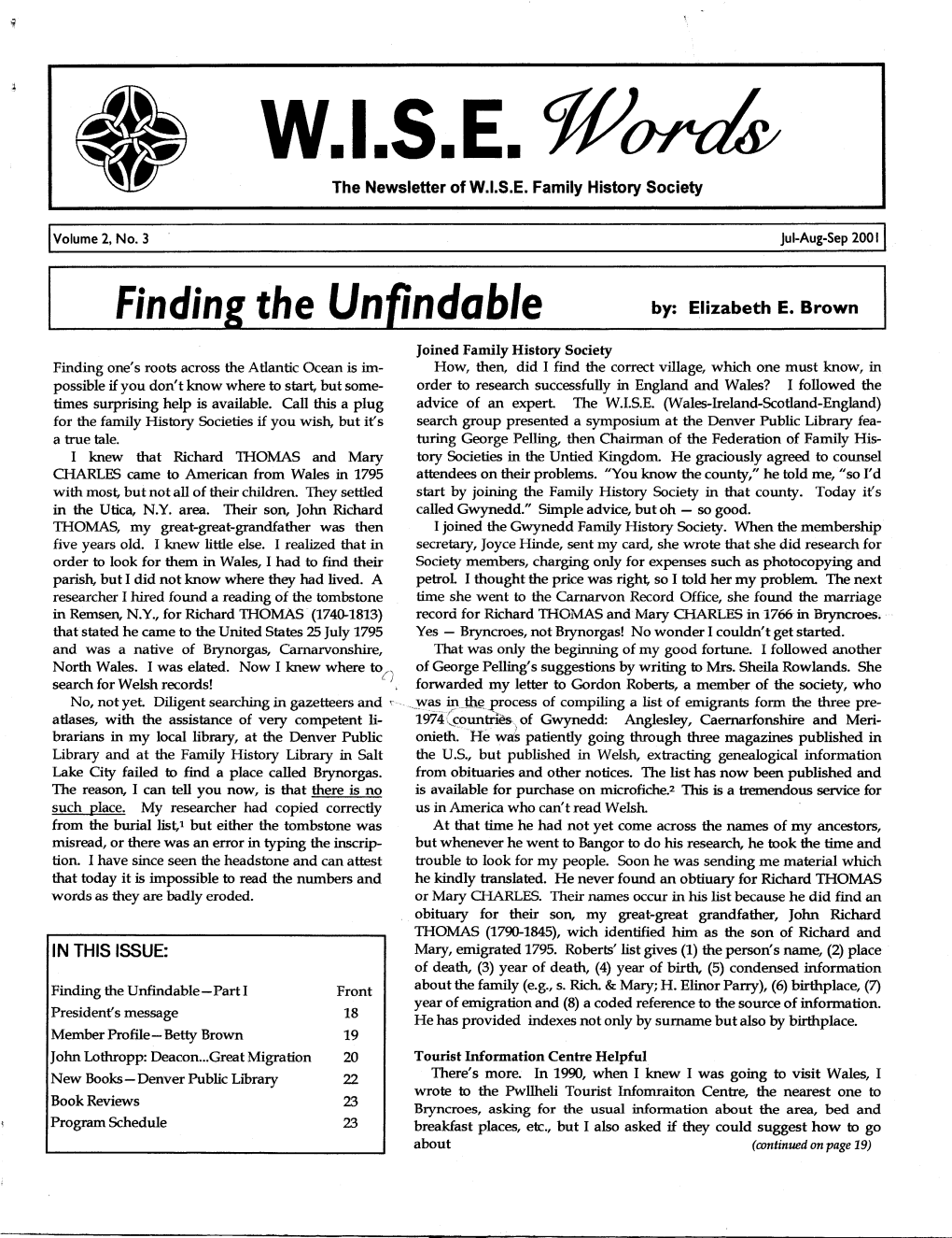 W.I.S.E. Wortdr. the Newsletter of W.I.S.E