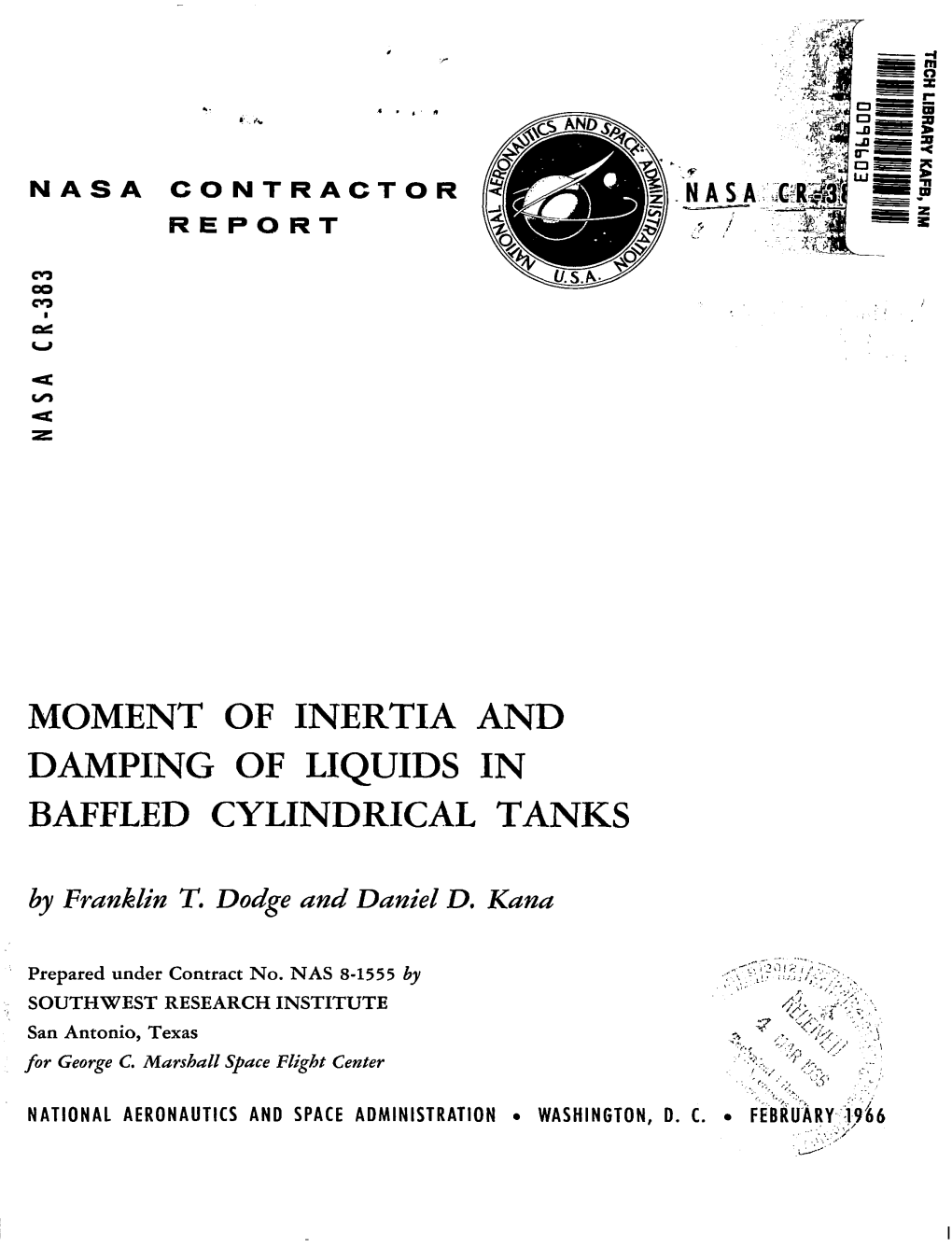 MOMENT of INERTIA and DAMPING of LIQUIDS in BAFFLED CYLINDRICAL TANKS by Franklin T