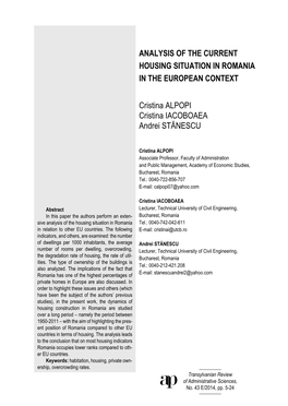Analysis of the Current Housing Situation in Romania in the European Context