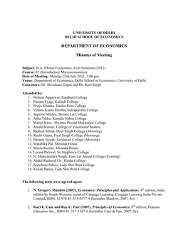 DEPARTMENT of ECONOMICS Minutes of Meeting
