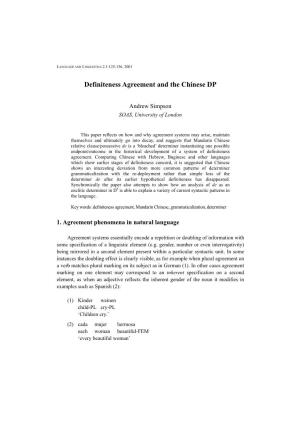 Definiteness Agreement and the Chinese DP
