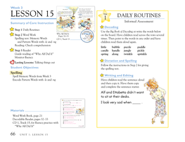 Lesson 15 Just Splendid!”Just Splendid!” 1 DAILY ROUTINES Informal Assessment Summary of Core Instruction Decoding