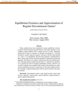 Equilibrium Existence and Approximation of Regular Discontinuous Games∗