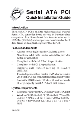 Serial ATA PCI Quick Installation Guide