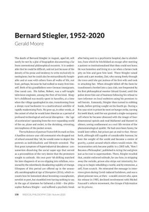 Bernard Stiegler, 1952-2020 Gerald Moore