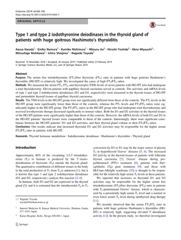 Type 1 and Type 2 Iodothyronine Deiodinases in the Thyroid Gland of Patients with Huge Goitrous Hashimoto’S Thyroiditis