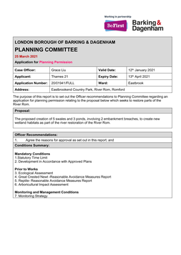 London Borough of Barking and Dagenham’S Draft Local Plan: (Regulation 19 Consultation Version, October 2020) Is at a “Mid” Stage of Preparation